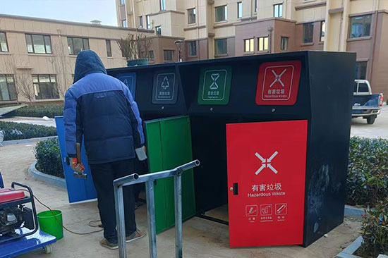安装四分类垃圾桶罩，垃圾分类亭